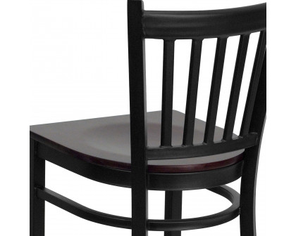 BLNK HERCULES Series Black Metal Vertical Back Restaurant Bar Stool with Wood Seat - Mahogany