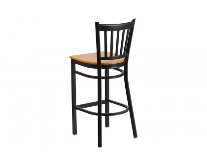 BLNK HERCULES Series Black Metal Vertical Back Restaurant Bar Stool with Wood Seat - Natural