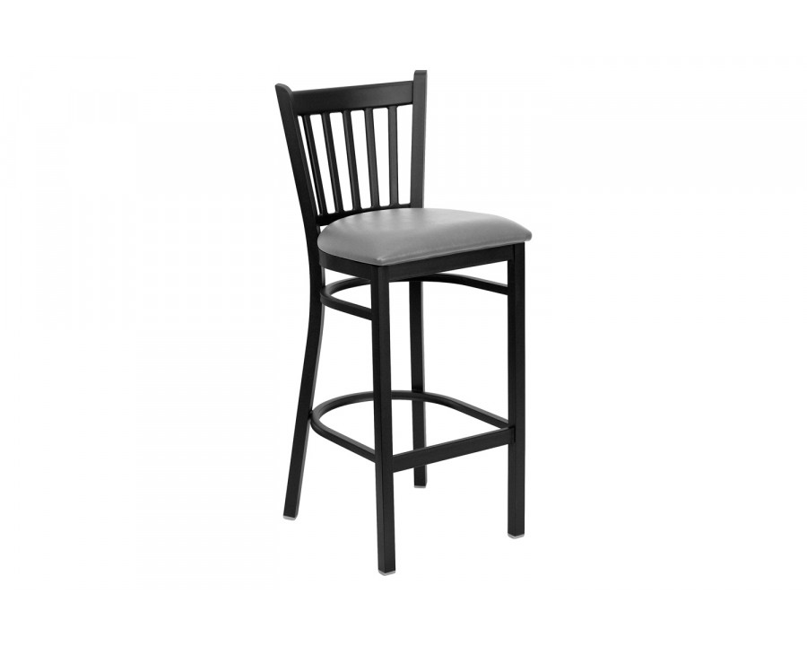 BLNK - HERCULES Series Black Metal Vertical Back Restaurant Bar Stool with Custom Upholstered Seat