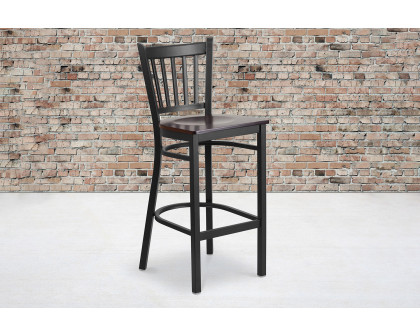 BLNK HERCULES Series Black Metal Vertical Back Restaurant Bar Stool with Wood Seat