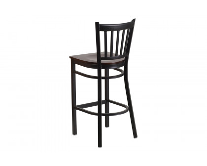 BLNK HERCULES Series Black Metal Vertical Back Restaurant Bar Stool with Wood Seat - Walnut