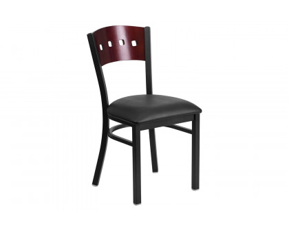 BLNK HERCULES Series Black Metal 4 Square Back Restaurant Chair with Mahogany Wood Back and Vinyl Seat