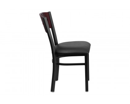 BLNK HERCULES Series Black Metal 4 Square Back Restaurant Chair with Mahogany Wood Back and Vinyl Seat - Black