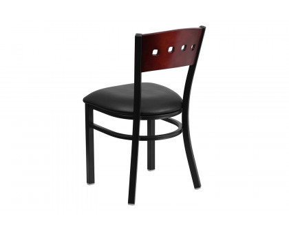 BLNK HERCULES Series Black Metal 4 Square Back Restaurant Chair with Mahogany Wood Back and Vinyl Seat - Black