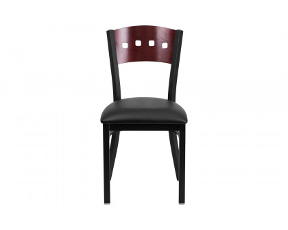 BLNK HERCULES Series Black Metal 4 Square Back Restaurant Chair with Mahogany Wood Back and Vinyl Seat - Black