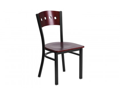 BLNK - HERCULES Series Black Metal 4 Square Back Restaurant Chair with Mahogany Wood Back and Seat