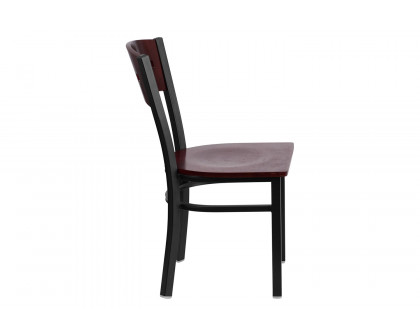 BLNK - HERCULES Series Black Metal 4 Square Back Restaurant Chair with Mahogany Wood Back and Seat