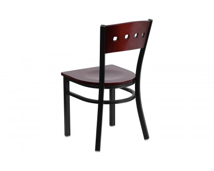 BLNK - HERCULES Series Black Metal 4 Square Back Restaurant Chair with Mahogany Wood Back and Seat