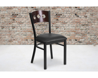 BLNK HERCULES Series Black Metal 3 Circle Back Restaurant Chair with Walnut Wood Back and Vinyl Seat