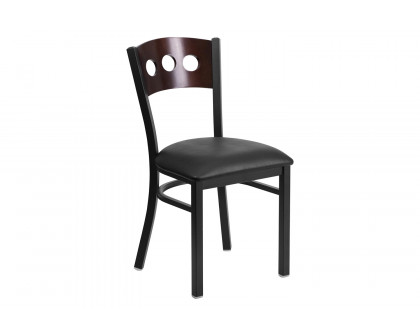 BLNK HERCULES Series Black Metal 3 Circle Back Restaurant Chair with Walnut Wood Back and Vinyl Seat - Black