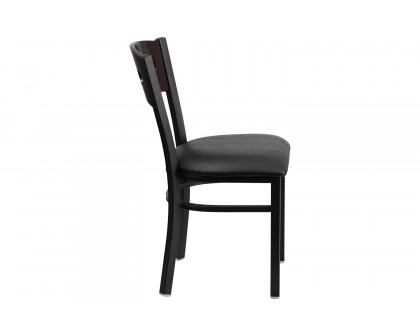 BLNK HERCULES Series Black Metal 3 Circle Back Restaurant Chair with Walnut Wood Back and Vinyl Seat - Black