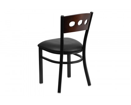 BLNK HERCULES Series Black Metal 3 Circle Back Restaurant Chair with Walnut Wood Back and Vinyl Seat - Black