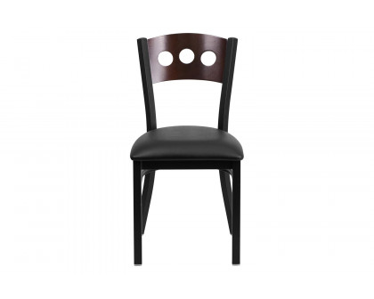 BLNK HERCULES Series Black Metal 3 Circle Back Restaurant Chair with Walnut Wood Back and Vinyl Seat - Black