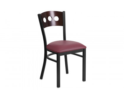 BLNK HERCULES Series Black Metal 3 Circle Back Restaurant Chair with Walnut Wood Back and Vinyl Seat