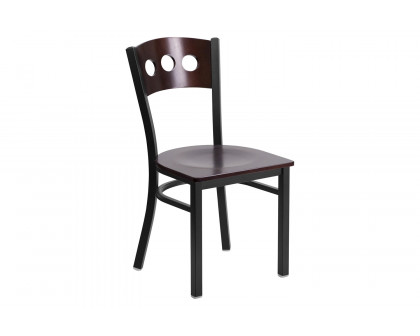 BLNK - HERCULES Series Black Metal 3 Circle Back Restaurant Chair with Walnut Wood Back and Seat