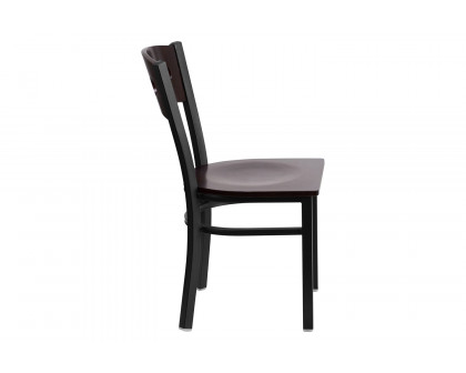 BLNK - HERCULES Series Black Metal 3 Circle Back Restaurant Chair with Walnut Wood Back and Seat