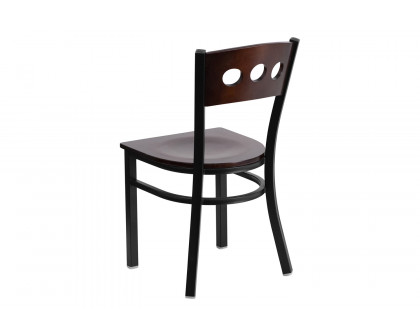 BLNK - HERCULES Series Black Metal 3 Circle Back Restaurant Chair with Walnut Wood Back and Seat