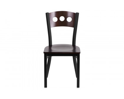 BLNK - HERCULES Series Black Metal 3 Circle Back Restaurant Chair with Walnut Wood Back and Seat