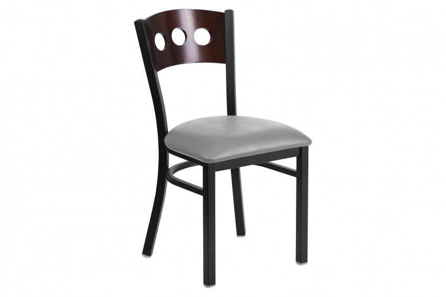 BLNK™ - HERCULES Series Black Metal 3 Circle Back Restaurant Chair with Walnut Wood Back and Custom Upholstered Seat