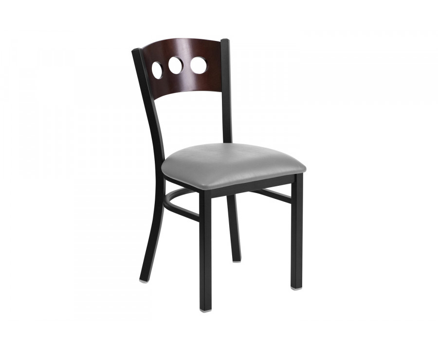 BLNK - HERCULES Series Black Metal 3 Circle Back Restaurant Chair with Walnut Wood Back and Custom Upholstered Seat