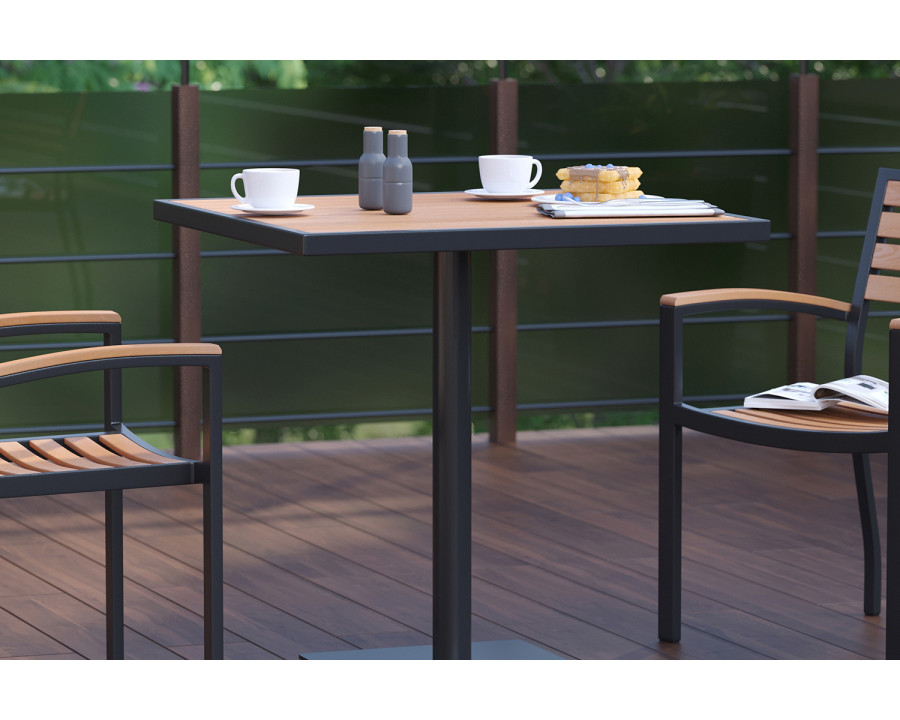 BLNK - Square Outdoor Patio Bistro Dining Table with Faux Teak Poly Slats