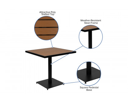 BLNK - Square Outdoor Patio Bistro Dining Table with Faux Teak Poly Slats