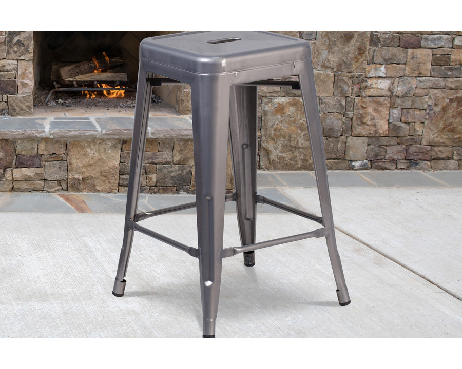 BLNK - Lincoln Metal Backless Clear Coated Indoor Counter Height Stool with Square Seat