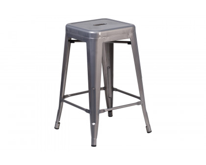 BLNK - Lincoln Metal Backless Clear Coated Indoor Counter Height Stool with Square Seat