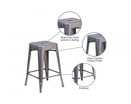 BLNK - Lincoln Metal Backless Clear Coated Indoor Counter Height Stool with Square Seat