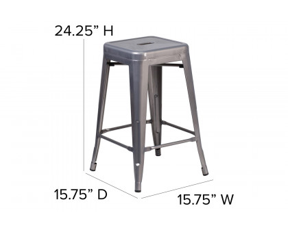 BLNK - Lincoln Metal Backless Clear Coated Indoor Counter Height Stool with Square Seat