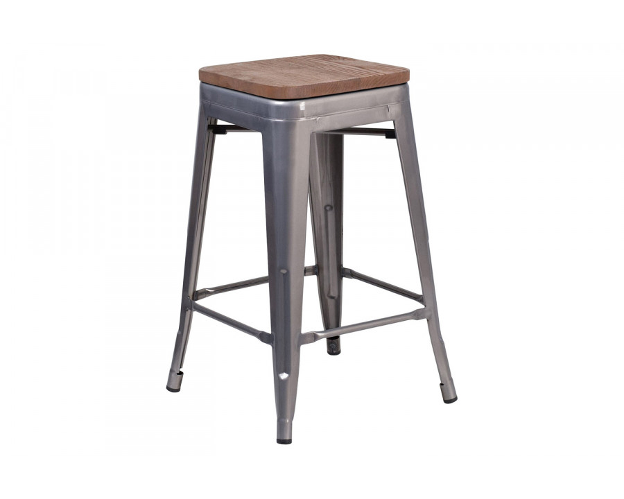 BLNK - Lincoln Metal Backless Clear Coated Counter Height Stool with Square Wood Seat