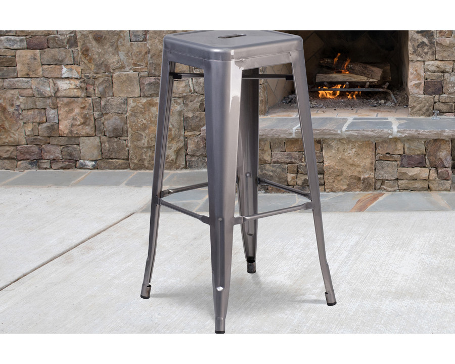 BLNK - Lincoln Clear Coated Metal Backless Indoor Bar Stool with Square Seat