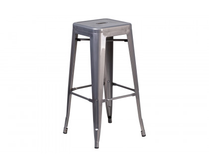 BLNK - Lincoln Clear Coated Metal Backless Indoor Bar Stool with Square Seat