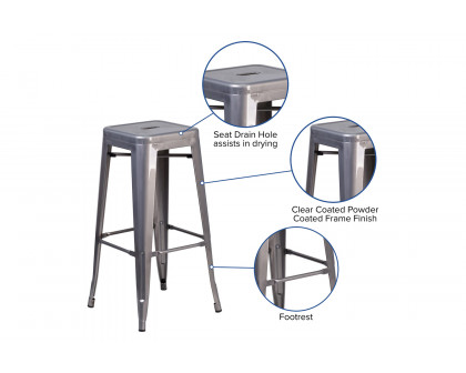 BLNK - Lincoln Clear Coated Metal Backless Indoor Bar Stool with Square Seat