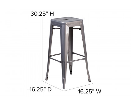 BLNK - Lincoln Clear Coated Metal Backless Indoor Bar Stool with Square Seat