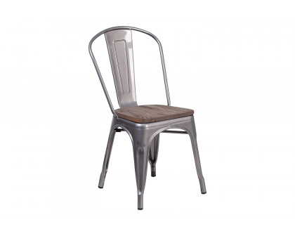 BLNK™ - Lincoln Metal Clear Coated Stackable Chair with Wood Seat