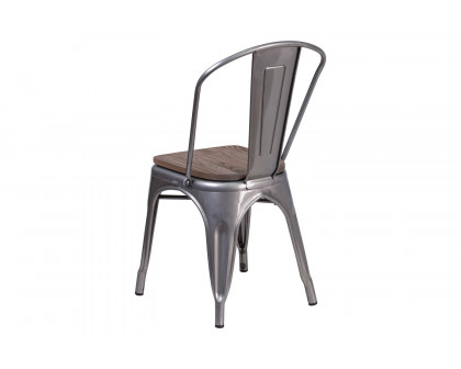 BLNK™ - Lincoln Metal Clear Coated Stackable Chair with Wood Seat