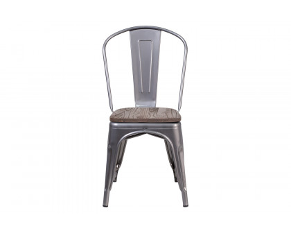 BLNK™ - Lincoln Metal Clear Coated Stackable Chair with Wood Seat