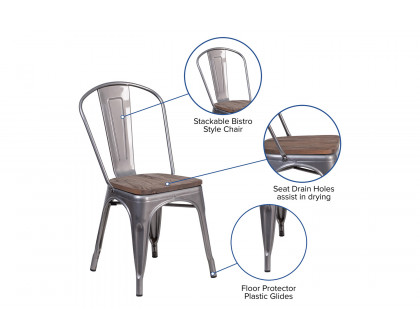 BLNK™ - Lincoln Metal Clear Coated Stackable Chair with Wood Seat