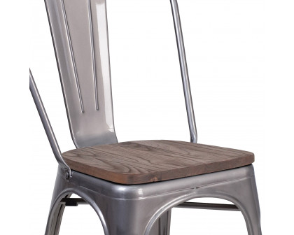 BLNK™ - Lincoln Metal Clear Coated Stackable Chair with Wood Seat