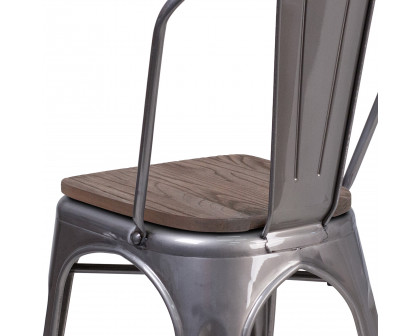 BLNK™ - Lincoln Metal Clear Coated Stackable Chair with Wood Seat