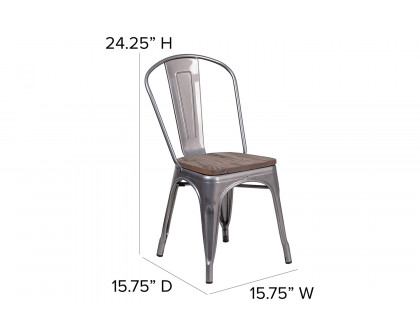 BLNK™ - Lincoln Metal Clear Coated Stackable Chair with Wood Seat