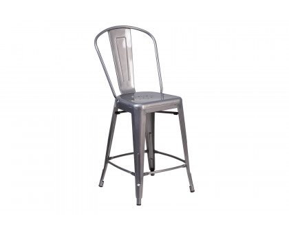 BLNK - Lincoln Clear Coated Indoor Counter Height Stool with Back