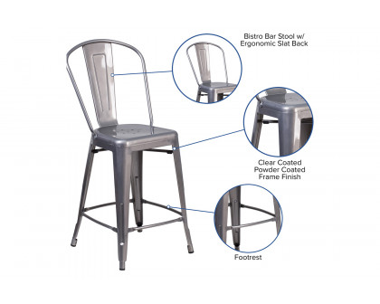 BLNK - Lincoln Clear Coated Indoor Counter Height Stool with Back