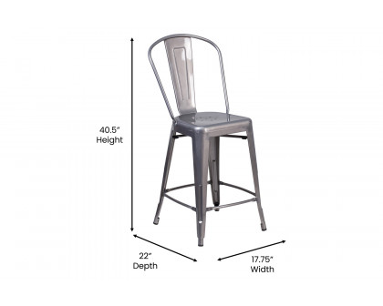 BLNK - Lincoln Clear Coated Indoor Counter Height Stool with Back