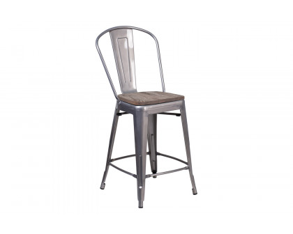 BLNK - Lincoln Clear Coated Counter Height Stool with Back and Wood Seat