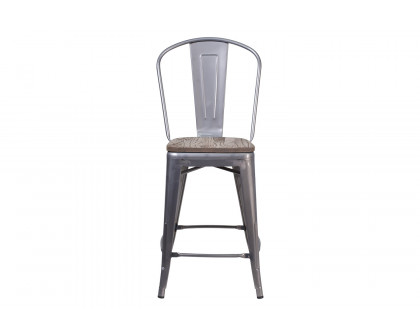 BLNK - Lincoln Clear Coated Counter Height Stool with Back and Wood Seat