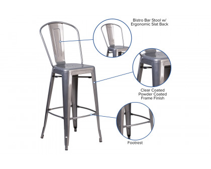 BLNK - Lincoln Clear Coated Metal Indoor Bar Stool with Back