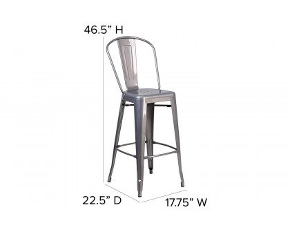 BLNK - Lincoln Clear Coated Metal Indoor Bar Stool with Back