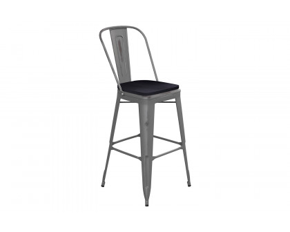 BLNK Lincoln Clear Coated Metal Clear Coated Indoor Bar Stool with Back and Poly Resin Wood Seat - Black